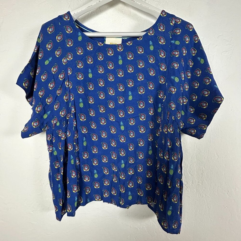 Anthropologie Maeve Womens Milla Paisley Print Short Sleeve Top Medium Blue NWOT